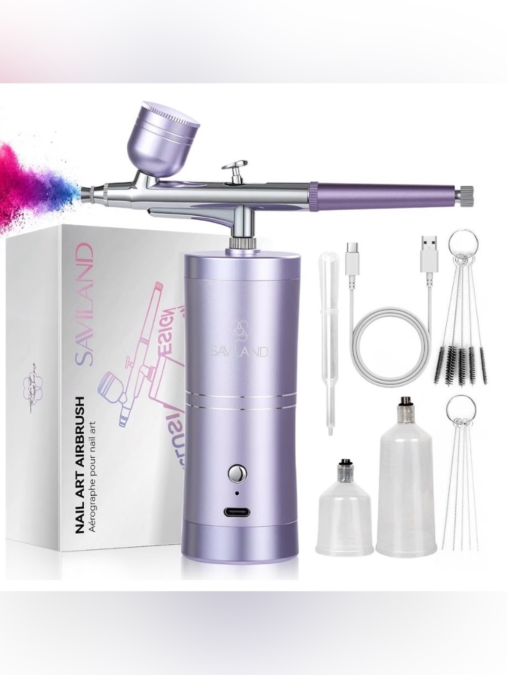 Nail Art Cordless Airbrush Compressor & Accesories - Lavender